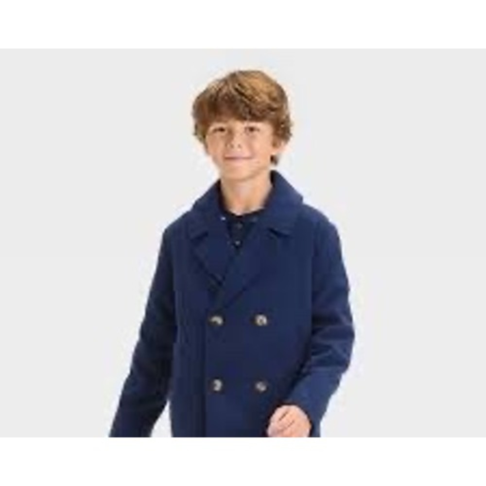 Cat & Jack Boys Navy Blue Double Breasted Pea Coat Jacket Size S 6/7 NWT